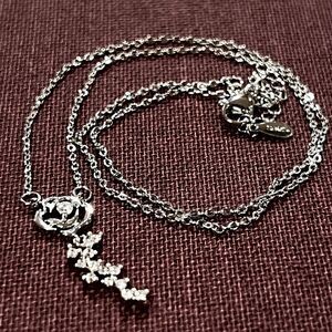 SALE Sterling Silver Crystal Rose Pendant Necklace
